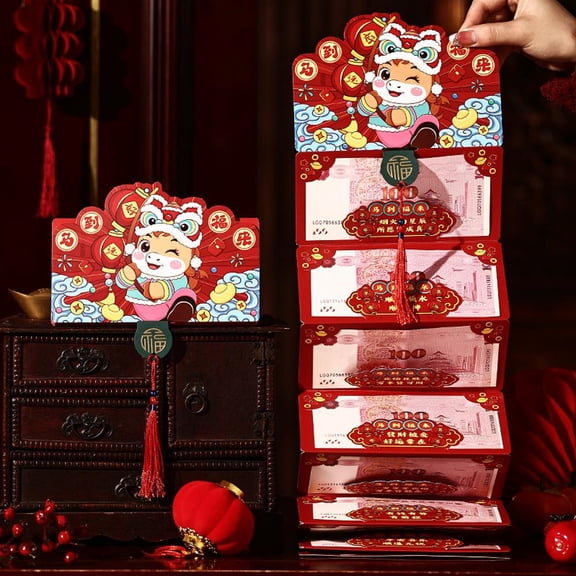 NOVELAR Expandable Red Money Envelope, 6.8 x 3.5 inches, 6 Internal Slots for Organized Gifting, Ideal for Weddings and Birthdays