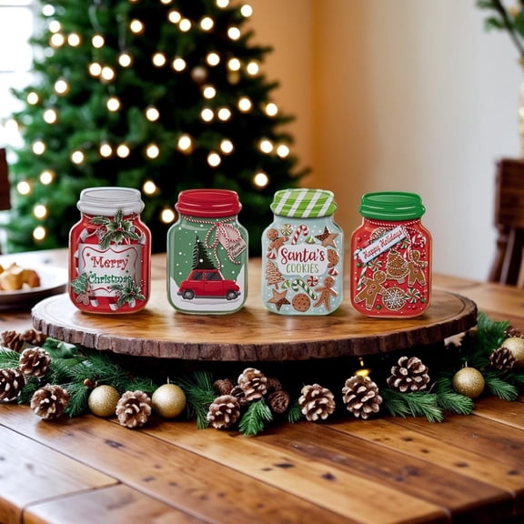 NOVELAR Festive Cookie Storage Tin, 4.13 x 3.43 in, Classic Design for Holiday Atmosphere, Great for Baking and Collecting