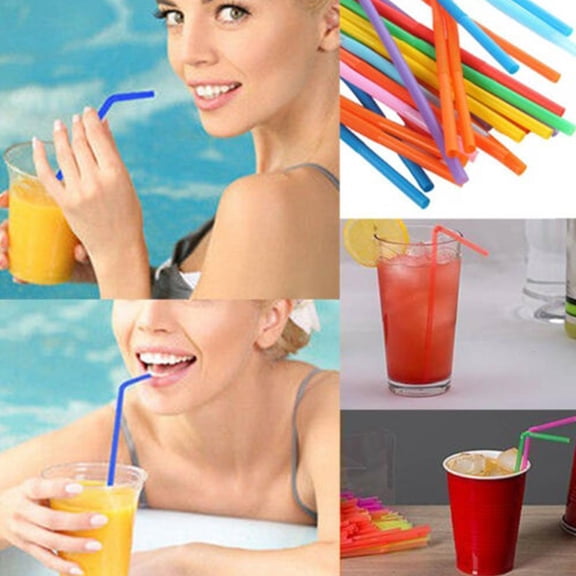 NOVELAR Flexible Plastic Straws, 8.3 Inches Long, 100-Pack, Prevents Spills and Stains on Clothes, Great for Kids' Drinks, Smoothies, and Iced Coffee