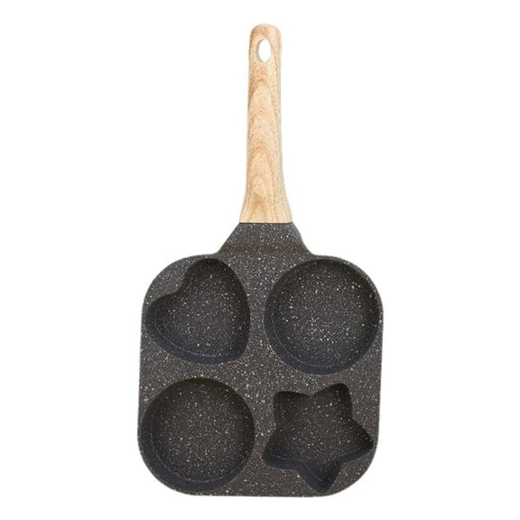 NOVELAR Four-Compartment Breakfast Pan, 7.5 Inch Square, Heat-Resistant Wooden Handle, Ideal for Family Morning Meals and Pancakes