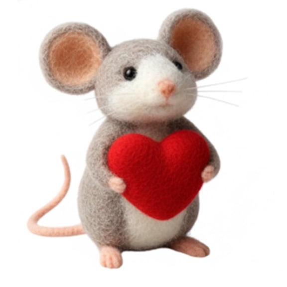 NOVELAR Grey Felt Mouse Figurine, 3.15 inches Tall, Handcrafted with Intricate Details, A Charming Decorative Accent for Valentine's Day, Ideal for Display on Mantels or Window Sills