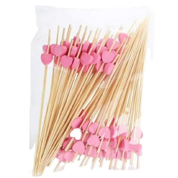NOVELAR Heart-Shaped Bamboo Food Picks, 4.7 in, 100 Count, Holds Ingredients Together for Sophisticated Dishes, Ideal for Parties and Events