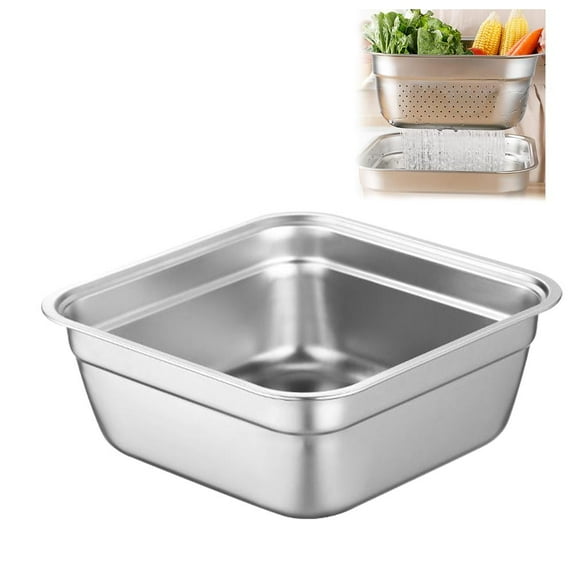 NOVELAR Heavy-Duty Square Dishpan, 12x12 Inch Stainless Steel Wash Basin with Flat Bottom, Multipurpose for Cleaning Fruits and Vegetables