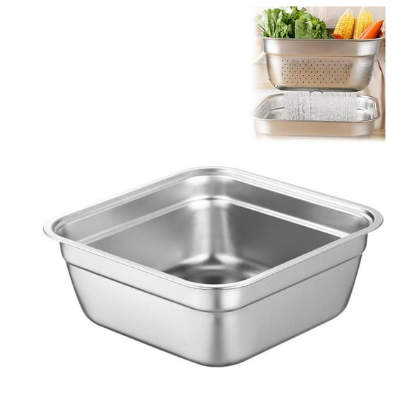 NOVELAR Heavy-Duty Square Dishpan, 12x12 Inch Stainless Steel Wash Basin with Flat Bottom, Multipurpose for Cleaning Fruits and Vegetables