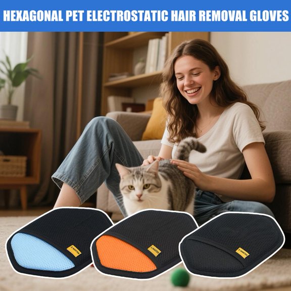 NOVELAR Hexagonal Pet Grooming Glove, Static Charge Attracts Shedding Fur, Ergonomic Shape Conforms to Hand and Pet Contours, Versatile for All Hair Types on Cats, Dogs, and Furry Companions