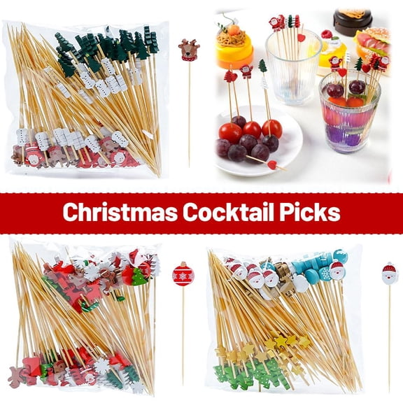 NOVELAR Holiday Bamboo Food Picks, 4.72 Inch Assorted Festive Shapes, Single-Use for Easy Cleanup After Birthdays and Thanksgiving Dinners