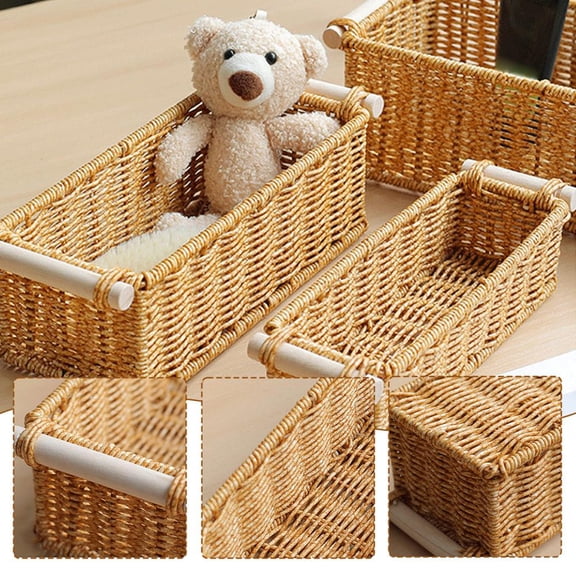 NOVELAR Imitation Rattan Decorative Tray, 9.84 x 3.15 x 2.36 in, Mold-Resistant and Easy to Carry, Use for Holiday Dining Centerpiece or Bathroom Organization