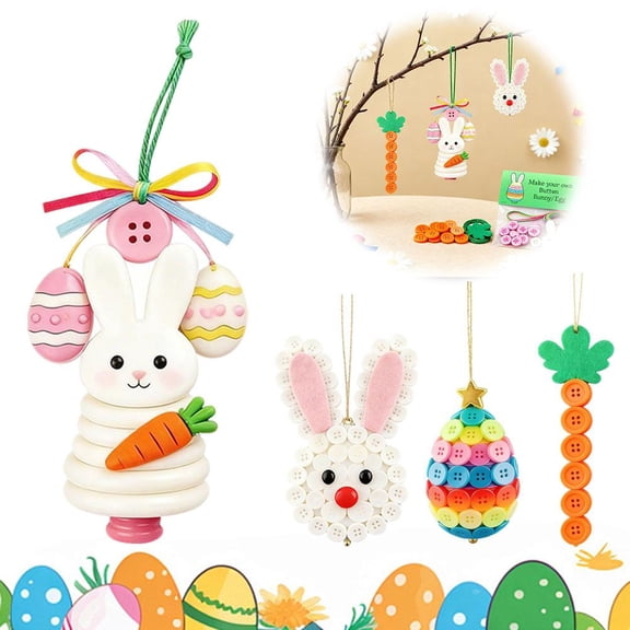 NOVELAR Make Your Own Easter Button Art Kit, Creates Bunny & Carrot Ornaments, Engaging Educational Craft for Children & Adults