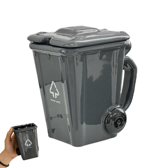 NOVELAR Mini Trash Can Shaped Coffee Mug with Spoon, 3.35 in Tall, Fun Desk Organizer and Conversation Starter, Great Gift for Colleagues