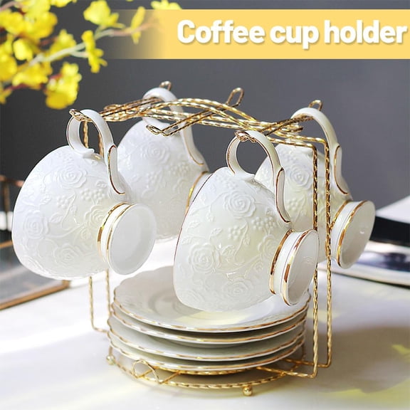 NOVELAR Modern Cup Holder for Multiple Mugs, Gold Iron Wire Construction, Space-Saving Drying Rack for Home Kitchen