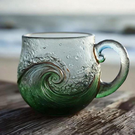 NOVELAR Ocean Wave Pattern 6 oz Drinking Mug, Heat and Cold Resistant for Daily Beverages, Great for Housewarming Gifts and Beach House Decor