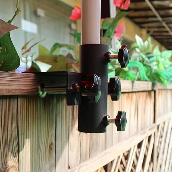 NOVELAR Outdoor Railing Mount Umbrella Bracket, Iron Construction 6.3 in Tall, Holds Umbrellas Firmly in Wind, Maximizes Space on Terraces and Courtyards