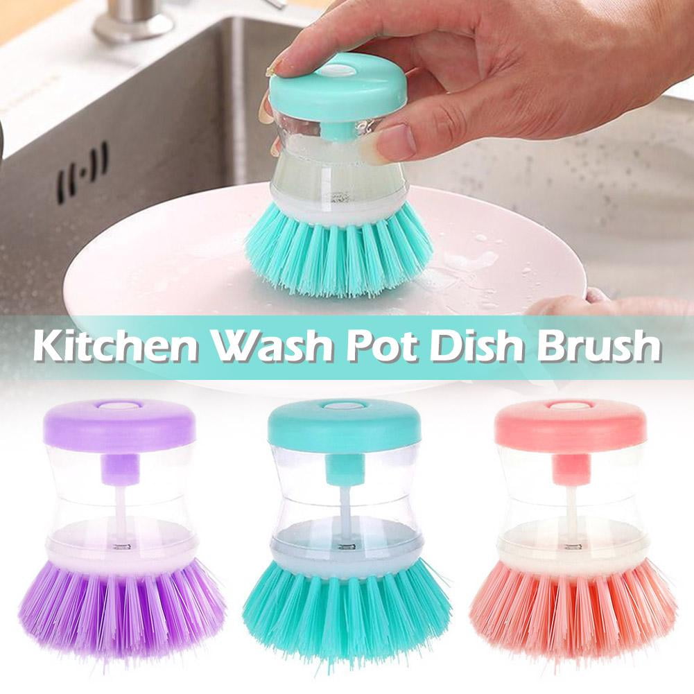 NOVELAR Palm-Sized Pot Brush with Built-In Soap Reservoir, Press-Button ...