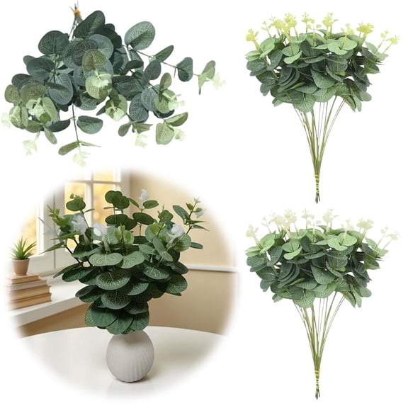 NOVELAR Plastic Silver Dollar Eucalyptus Stems, 11.7 Inch Green Artificial Greenery, Fade-Resistant Decor for Vases, Wreaths, and Event Styling