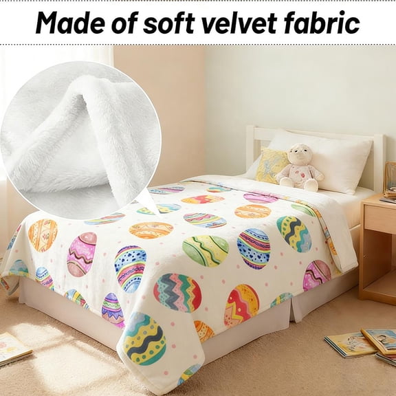 NOVELAR Plush Flannel Easter Egg Blanket, 51.2x59.1 in, Lightweight & Breathable for Year-Round Use, Ideal Gift for Holidays or Housewarming