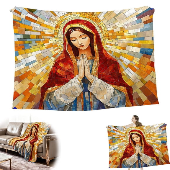 NOVELAR Plush Flannel Throw with Virgin Mary Mosaic Art, 59 x 78.75 in, Luxuriously Soft and Machine Washable, Great for Home Decor, Travel, or Special Occasion Gifting