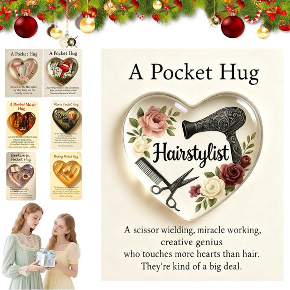 NOVELAR Pocket Hug Token for Beauty Professionals, Includes Greeting Card, Decorative Desk Keepsake for Salon or Home Workspace
