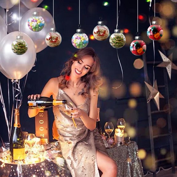 NOVELAR Refillable Plastic Decorative Ball, 2.4 Inch Clear Sphere with Silver Cord, Create Custom Displays, Great for Baby Showers and Home Decor