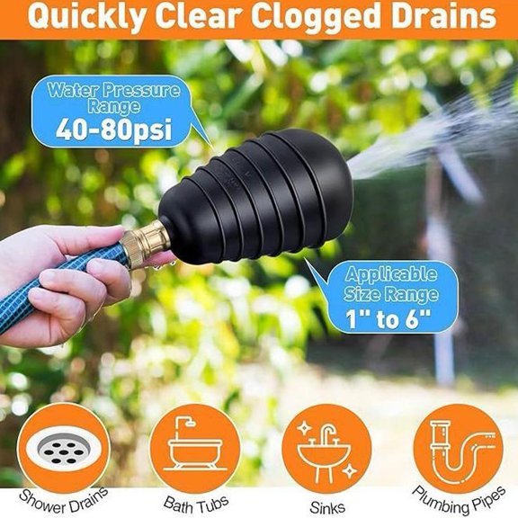 NOVELAR Reusable Rubber Drainage Cleaning Bags, Water-Powered for 40-80 PSI, Quickly Clear Blocked Sinks, Showers, and Pool Drains