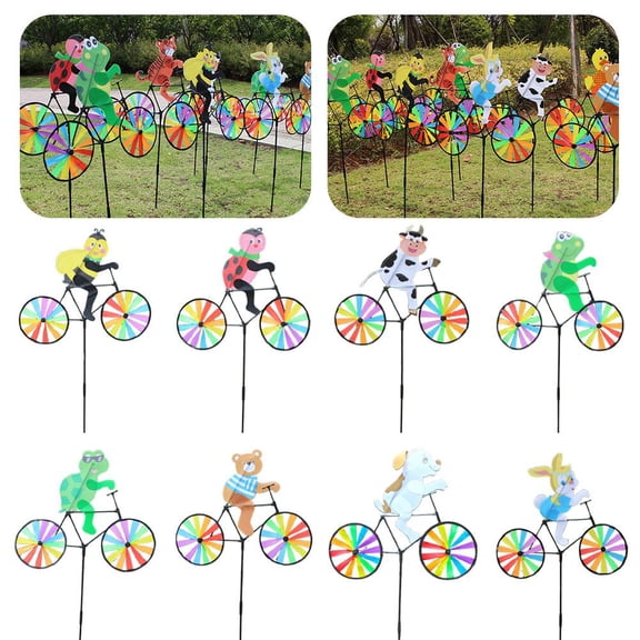 NOVELAR Rotating Animal on Bicycle Wind Spinner, Easy to Assemble with 20.5 in Mounting Rod, Creates Lively Dynamic Display, Ideal for Lawn or Outdoor Party Decor