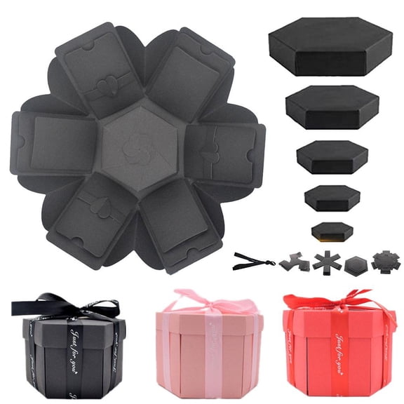 NOVELAR Scrapbooking Explosion Box Kit, Holds Up to 36 Photos, Craft a Unique Surprise Gift for Valentines or Weddings