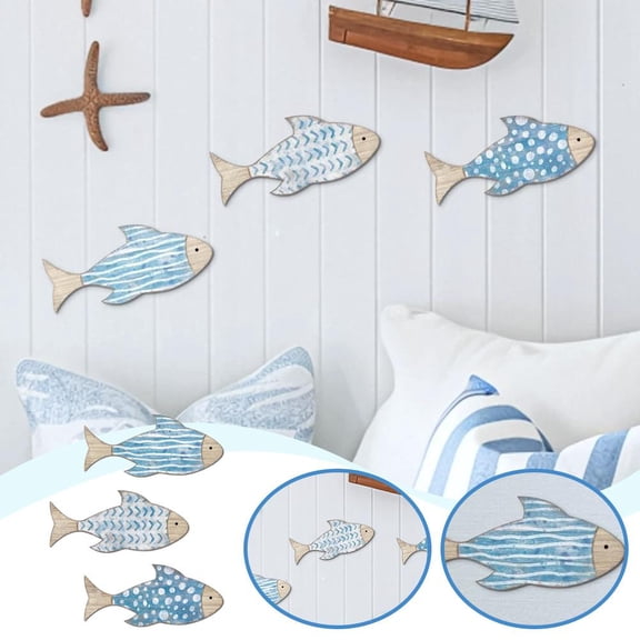 NOVELAR Set of 3 Small Wood Fish, Artisanal Carved Decoration, Bookshelf or Mantel Display