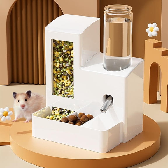 NOVELAR Small Animal Automatic Feeder, 120ml White/Pink/Blue, Compact 7.9 in Tall Design, Silent Operation for Peaceful Home Use