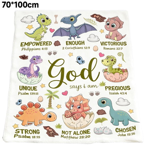 NOVELAR Soft Flannel Throw Blanket, 51x59 inches, Featuring Uplifting Dinosaur and Scripture Print, Provides Gentle Warmth for Sensitive Skin, Ideal for Sofa Snuggles and Nursery Comfort