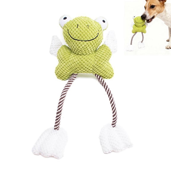 NOVELAR Soft Plush Frog Chew Toy with Cotton Rope Legs, Soothes Teething Gums and Cleans Teeth, Durable Indoor or Outdoor Play for Anxious or Bored Pets
