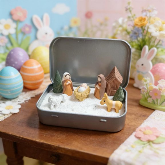 NOVELAR Tin Box Nativity Scene, Pre-Assembled Miniature Christmas Display, Safe Holiday Decor, Great for Travel, Church Events, or Collecting