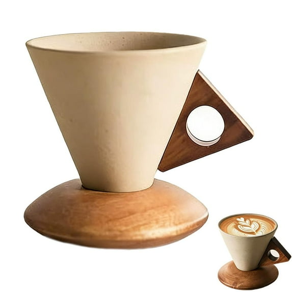 NOVELAR White Ceramic Coffee Dripper with Wood Handle, 3.9-Inch Tall Design for Precision Pour-Over Control, Enhances Your Daily Coffee Ritual and Kitchen Decor