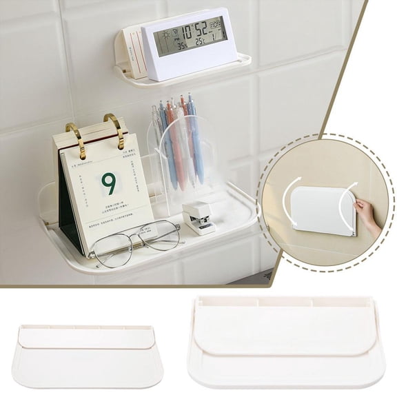 NOVELAR White Foldable Wall Mount Shelf, 11.81 in Wide, Heavy-Duty Storage for Daily Essentials