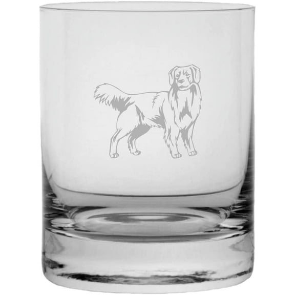 NOVIA SCOTIA DUCK TOLING RETRIEVER Dog Themed Etched 10.25oz Crystal Rocks Whisky Glass