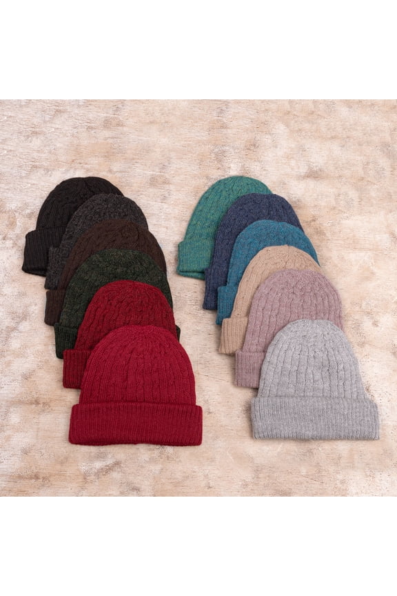 Artisan handmade 100% alpaca hat woven wool beanie accessories hats brown knit knitcable peru ' brown mountain roads'