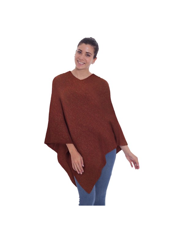 Artisan Handmade 100% Alpaca Poncho Women's Wool Clothing Brown Solid Peru ' Autumn Splendor'