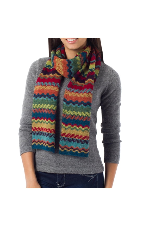 Artisan Handmade 100% Alpaca Scarf Women's Wool Accessories Scarves Multicolor Striped Peru ' Fresh Winter'