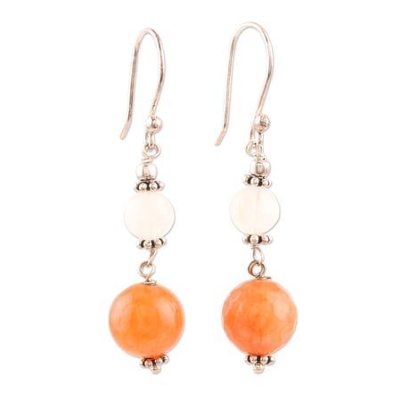 NOVICA Agate and rainbow moonstone dangle earrings, 'Warm Light'