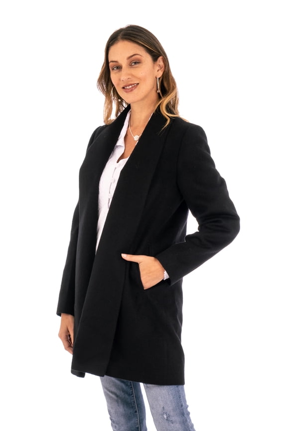 Artisan Handmade Alpaca Blend Coat Peruvian Wool Open Front in Black Clothing Jacket Solid ' Elegance in Black'