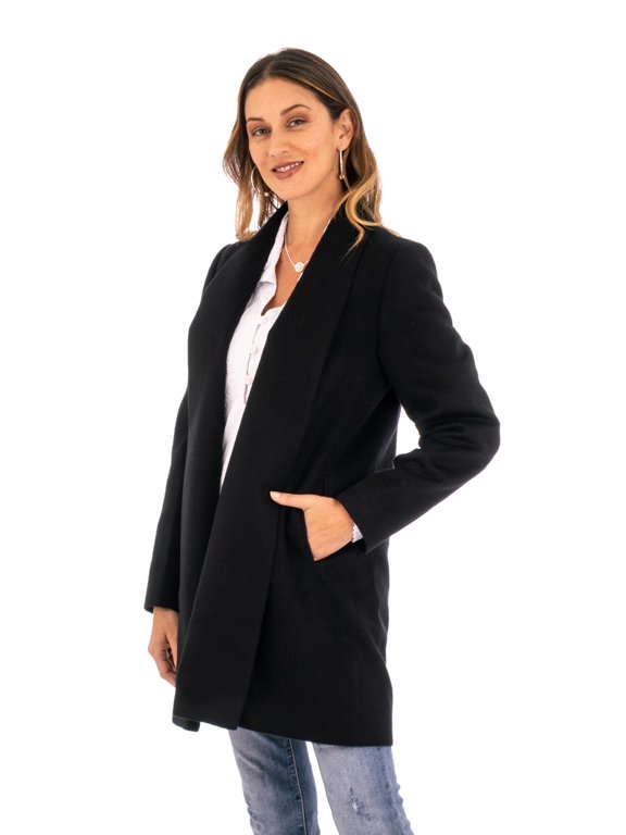 Artisan Handmade Alpaca Blend Coat Peruvian Wool Open Front in Black Clothing Jacket Solid ' Elegance in Black'