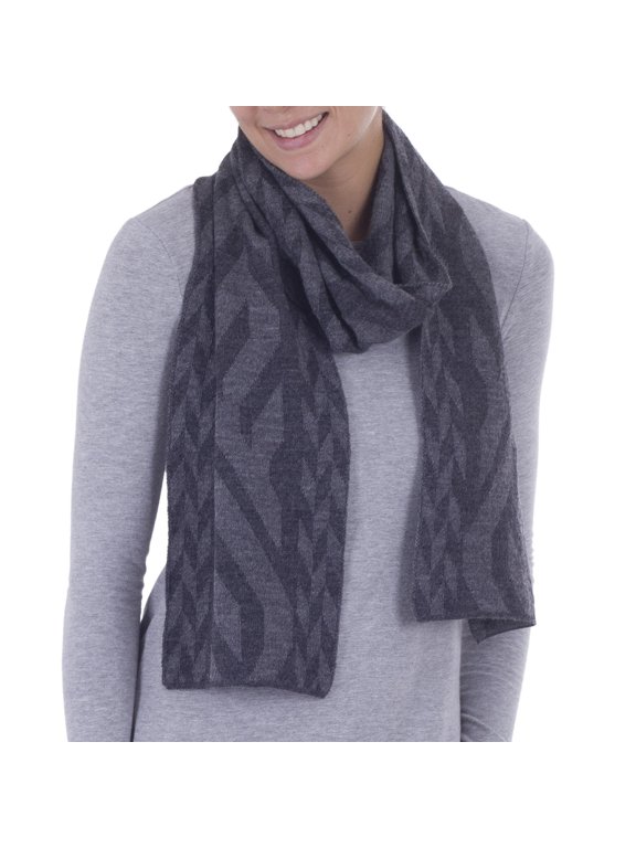 Artisan Handmade Alpaca Blend Scarf in Dolphin Grey Slate from Peru Wool Accessories Scarves Wrap Patterned ' Mountain Scent in Grey'