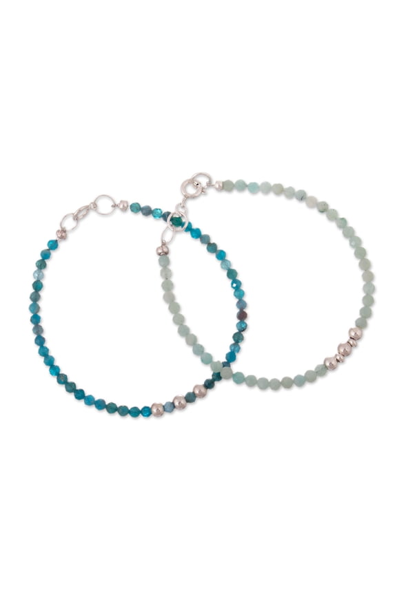 Amazonite and agate beaded wristband bracelets, 'Sea Reflections' (pair)