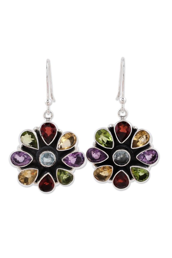 Amethyst and garnet flower earrings, 'Summer Blossoms'