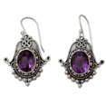 thumbnail image 1 of NOVICA Artisan Handmade Amethyst Dangle Earrings Ornate Sterling Silver Purple India Birthstone [1.6 in L x 0.8 in W x 0.2 in D] Jaipuri Glam, 1 of 6