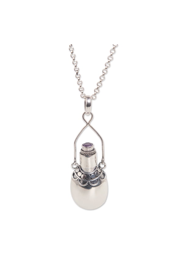 Handmade .925 Sterling Silver Amethyst Locket Necklace Pendant Indonesia Gemstone Birthstone 'Light The Lantern'