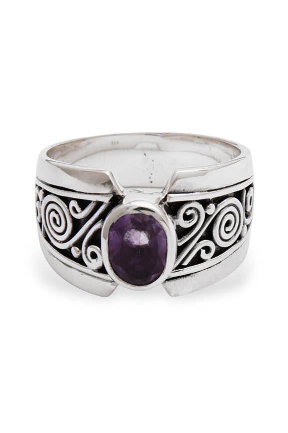 Artisan Handmade .925 Sterling Silver Amethyst Single Stone Ring | Purple Indonesia Birthstone | 'Purple Karma'