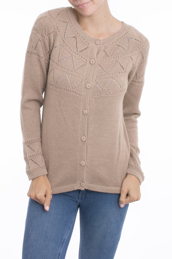 NOVICA Artisan Handmade 100% Baby Alpaca Cardigan Sweater Ivory with Pointelle Designs Wool Clothing Cardigans Peru ' Sweet Mystique in Ivory'