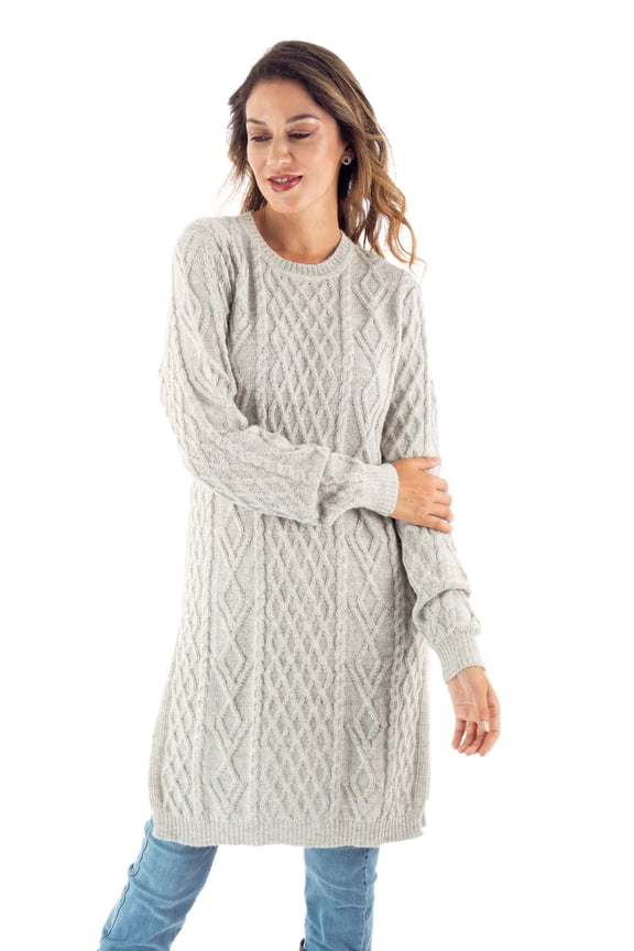Artisan Handmade 100% Baby Alpaca Sweater Grey Tunic Dress Wool Clothing Pullovers Solidcable Knit Peru Long Lines in Grey