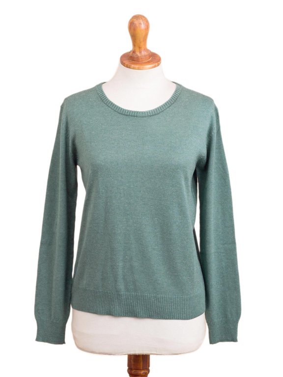 Artisan Handmade Cotton Blend Pullover Knit in Green from Peru Clothing Sweater Pullovers Solid ' Warm Valley in Jade'