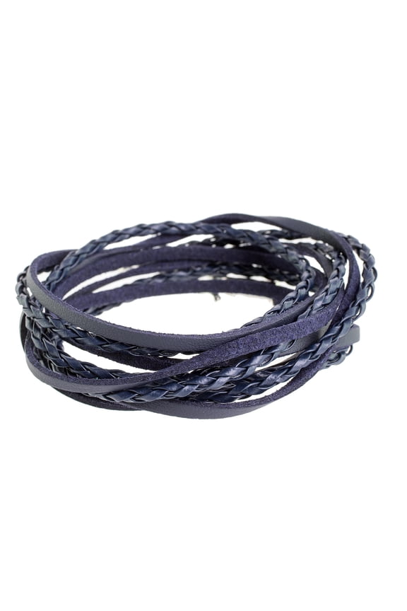 Artisan Handmade Faux Leather Wrap Bracelet Blue Braided from Guatemala No Stone [37 in L x 0.3 in W Fits Wrist Size 8 in L] ' Elegant Style in Blue'