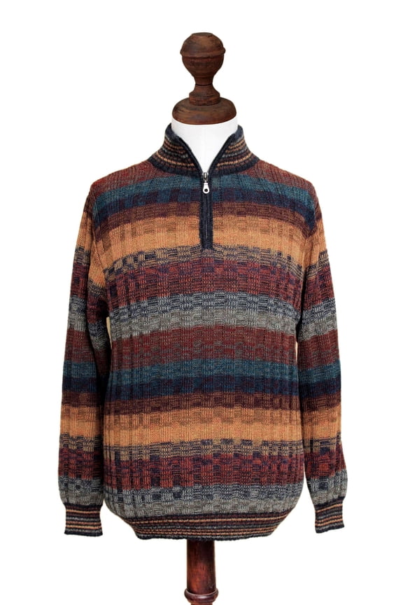 Artisan Handmade Men's 100% Alpaca Sweater Peruvian Zipturtleneck Knit Wool Clothing Multicolor Pullovers Solid ' Voyager'